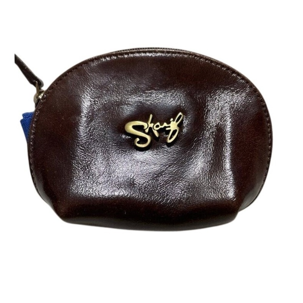 Sharif Dark Brown Leather Coin Purse Gold Logo Zippered Pouch Lining New York